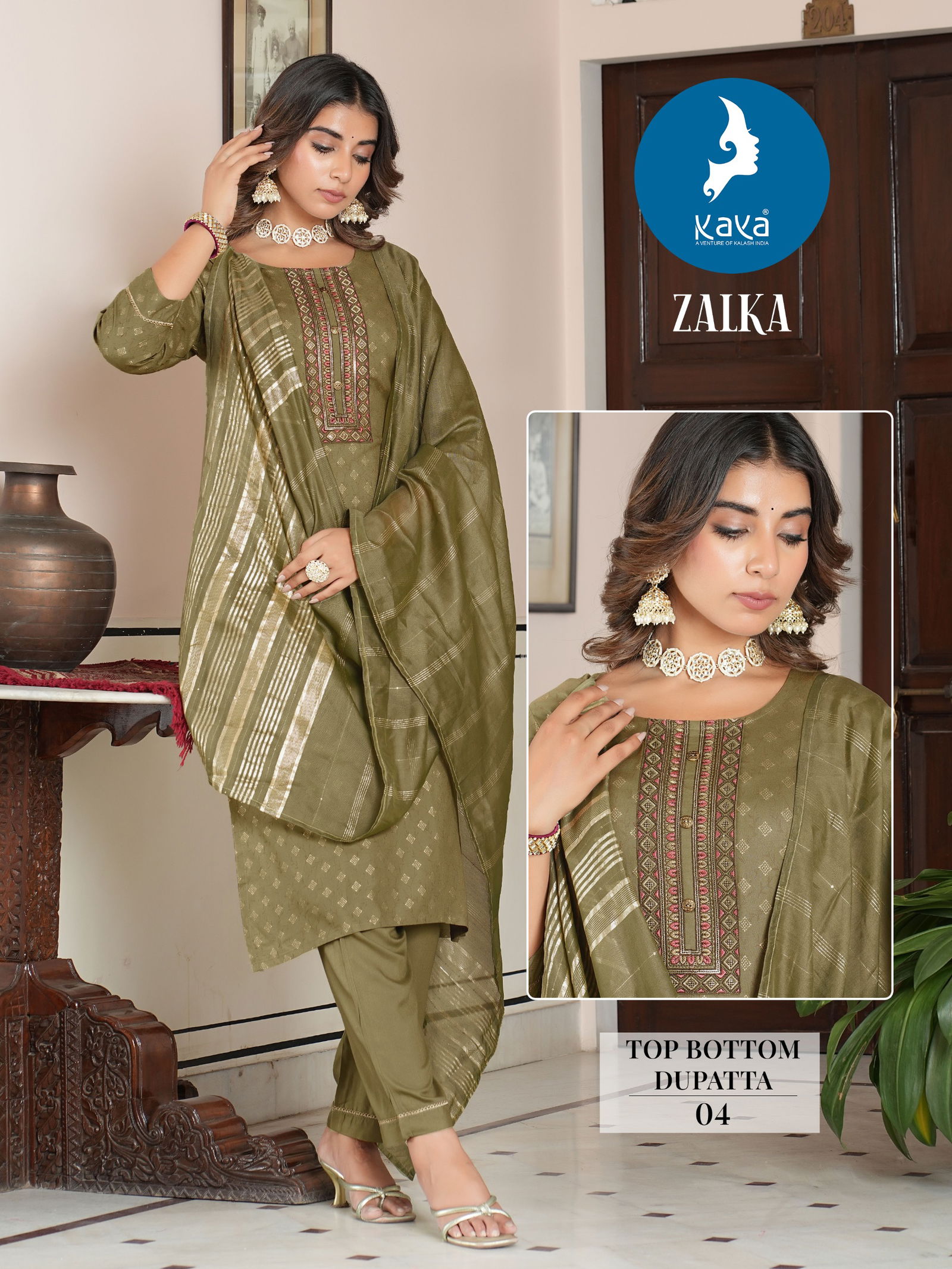 Zalka By Kaya Printed Rayon Designer Kurtis With Bottom Dupatta Wholesalers In Delhi